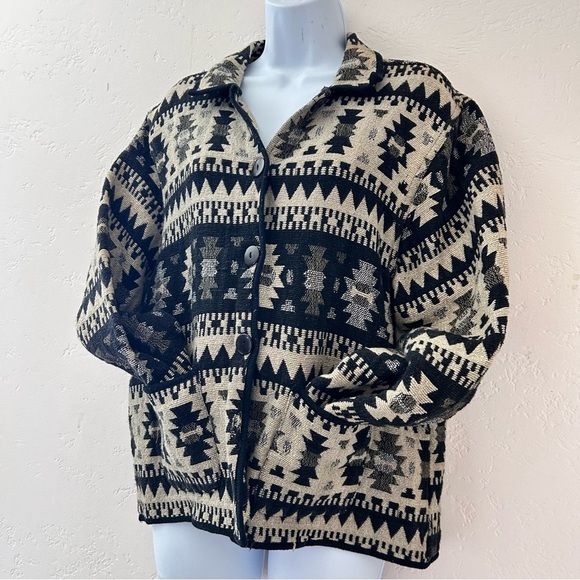 JANE ASHLEY VTG Southwest Western Aztec Cotton Tapestry Jacket Womens Size XL - Picture 3 of 11